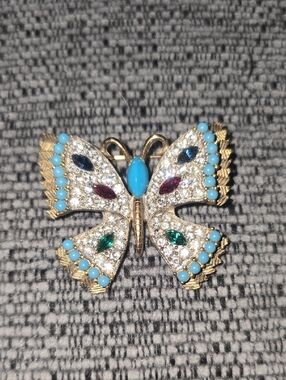 Butterfly Multi-Color Crystal Brooch with Turquoise Accents